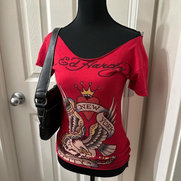 Ed Hardy Tops - Ed Hardy Red Short-Sleeve Graphic Tee with New York Crest